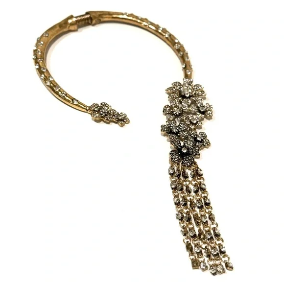 GOLDEN GLAM GODDESS | Designer Floral Crystal Waterfall Collar Necklace | NWT - Picture 6 of 8